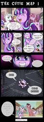 Size: 1300x3628 | Tagged: safe, artist:vavacung, double diamond, starlight glimmer, sugar belle, earth pony, pegasus, pony, unicorn, g4, the cutie map, blank flank, comic, crying, dialogue