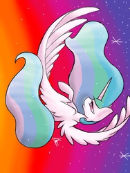 Size: 1536x2048 | Tagged: safe, artist:duskanddashie, princess celestia, g4, female, flying, solo, sunset