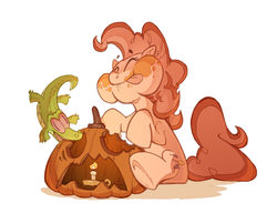 Size: 1246x1000 | Tagged: safe, artist:gouviac, gummy, pinkie pie, g4, halloween, holiday, jack-o-lantern, pumpkin, pumpkin carving