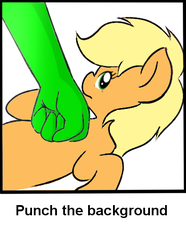 Size: 418x562 | Tagged: safe, applejack, g4, female, image macro, meme, op is a duck, op is trying to start shit, punch, solo