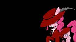 Size: 1920x1080 | Tagged: safe, artist:brisineo, edit, pinkie pie, earth pony, pony, g4, season 5, black background, clothes, female, hat, mare, shirt, simple background, solo, suit, the grim adventures of billy and mandy, wallpaper