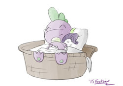 Size: 1024x720 | Tagged: safe, artist:feather, rarity, spike, castle sweet castle, g4, cute, plushie, rarity plushie, spikabetes, that was fast