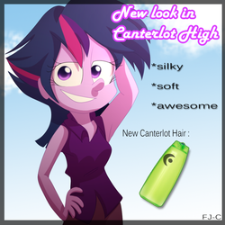 Size: 900x900 | Tagged: safe, artist:fj-c, twilight sparkle, castle sweet castle, equestria girls, g4, my little pony: friendship is magic, alternate hairstyle, armpits, female, punklight sparkle, scene parody, solo, that was fast, twilight sparkle (alicorn)