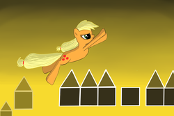 Size: 3000x2000 | Tagged: artist needed, safe, applejack, earth pony, pony, g4, female, game, hatless, high res, jumping, mare, missing accessory, solo, spikes, the impossible game