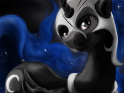 Size: 1600x1200 | Tagged: safe, artist:winternachts, nightmare moon, g4, female, monochrome, moonbutt, partial color, solo