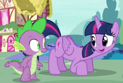 Size: 623x422 | Tagged: safe, screencap, spike, twilight sparkle, alicorn, dragon, pony, castle sweet castle, g4, eyes on the prize, female, looking at butt, male, mare, out of context, twilight sparkle (alicorn)