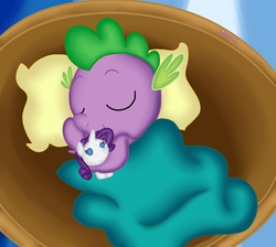 Size: 1183x1061 | Tagged: safe, artist:itiffanyblue, rarity, spike, castle sweet castle, g4, plushie, rarity plushie, sleeping