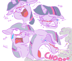 Size: 2280x1952 | Tagged: safe, artist:rainysunshine, twilight sparkle, g4, blushing, chest fluff, crying, cute, expressions, funny, humor, nostrils, pre sneeze, ready to sneeze, sneeze cloud, sneezing