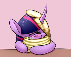 Size: 1280x1024 | Tagged: safe, artist:underpable, twilight sparkle, alicorn, pony, derpin daily, castle sweet castle, g4, :t, blushing, curved horn, cute, eyes closed, female, horn, horn impalement, hug, i'm pancake, mare, pancakes, puffy cheeks, smiling, solo, twiabetes, twilight sparkle (alicorn), underpable is trying to murder us
