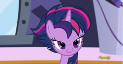 Size: 1919x1001 | Tagged: safe, screencap, twilight sparkle, alicorn, pony, castle sweet castle, g4, alternate hairstyle, female, lidded eyes, punklight sparkle, solo, twilight sparkle (alicorn)