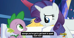 Size: 1600x830 | Tagged: safe, screencap, rarity, spike, castle sweet castle, g4, meme, youtube caption