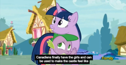 Size: 1600x830 | Tagged: safe, screencap, spike, twilight sparkle, alicorn, pony, castle sweet castle, g4, female, mare, meme, twilight sparkle (alicorn), youtube caption