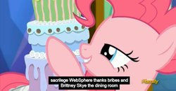 Size: 1600x830 | Tagged: safe, screencap, pinkie pie, castle sweet castle, g4, cake, meme, seven-layer what's-that-flavour mystery surprise, youtube caption