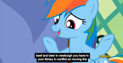 Size: 1600x830 | Tagged: safe, screencap, rainbow dash, castle sweet castle, g4, meme, youtube caption