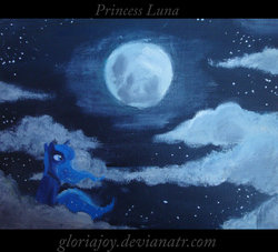 Size: 1024x928 | Tagged: safe, artist:gloriajoy, princess luna, g4, cloud, cloudy, female, moon, sitting, solo, traditional art