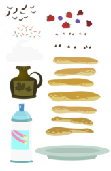 Size: 1024x1571 | Tagged: safe, artist:pixelkitties, castle sweet castle, g4, blueberry, chocolate, food, no pony, pancakes, plate, raspberry (food), simple background, sprinkles, strawberry, syrup, transparent background, vector, whipped cream
