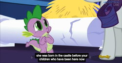 Size: 1600x830 | Tagged: safe, screencap, rarity, spike, castle sweet castle, g4, meme, youtube caption