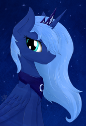 Size: 1249x1823 | Tagged: safe, artist:wolfypon, princess luna, alicorn, pony, g4, female, looking at you, night sky, s1 luna, sitting, solo
