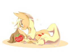 Size: 1000x750 | Tagged: safe, artist:nabebuta, applejack, earth pony, pony, castle sweet castle, g4, applejack's hat, cowboy hat, female, hat, mare, solo