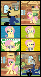 Size: 5300x9900 | Tagged: safe, artist:evilfrenzy, discord, fluttershy, oc, oc:femzy, oc:frenzy, pegasus, pony, unicorn, comic:discord assistants, g4, absurd resolution, bucket, female, green face, male, mare, rule 63, stallion, vomiting