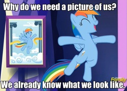 Size: 947x677 | Tagged: safe, rainbow dash, castle sweet castle, g4, discovery family logo, hypocritical humor, image macro, logic, meme, photo