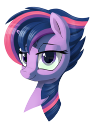 Size: 2219x3000 | Tagged: safe, artist:dimfann, twilight sparkle, alicorn, pony, castle sweet castle, g4, alternate hairstyle, bust, female, high res, mare, punklight sparkle, simple background, solo, transparent background, twilight sparkle (alicorn)