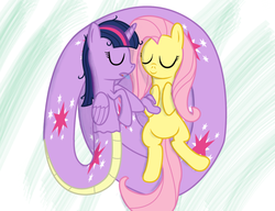 Size: 1300x1000 | Tagged: safe, artist:mightyshockwave, fluttershy, twilight sparkle, lamia, original species, snake, g4, cute, eyes closed, female, lamiafied, lesbian, nap, ship:twishy, shipping, sleeping, species swap, twilamia, twilight snakle, twilight sparkle (alicorn)