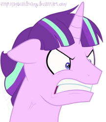 Size: 3520x4056 | Tagged: dead source, source needed, safe, artist:jaquelindreamz, starlight glimmer, pony, unicorn, g4, the cutie map, angry, bust, floppy ears, frown, gritted teeth, high res, male, quiet, rage, ragelight glimmer, rule 63, s5 starlight, signature, simple background, solo, stallion, stellar gleam, teeth, transparent background, vector, vein, vein bulge