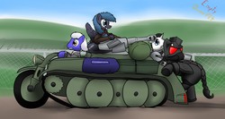 Size: 1280x683 | Tagged: safe, artist:the-furry-railfan, oc, oc only, oc:crash dive, oc:night strike, oc:scouring charge, oc:static charge, earth pony, pegasus, pony, unicorn, fallout equestria, fallout equestria: empty quiver, armor, artillery, barbed wire, cannon, duffle bag, enclave, enclave armor, escape, fence, grand pegasus enclave, half-track, hill, kettenkrad, power armor, steel ranger, story, vehicle