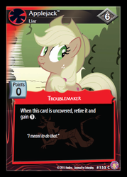 Size: 360x503 | Tagged: safe, enterplay, applejack, absolute discord, g4, my little pony collectible card game, ccg, discorded, liar face, liarjack, scrunchy face