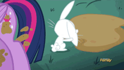 Size: 500x281 | Tagged: safe, edit, screencap, angel bunny, twilight sparkle, alicorn, pony, castle sweet castle, g4, angelbuse, animated, comedy, discovery family, discovery family logo, female, grand theft auto, horses doing horse things, kicking, mare, mud, parody, twilight sparkle (alicorn), video game, wasted