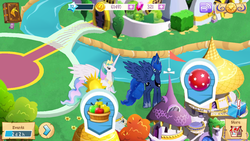 Size: 1280x720 | Tagged: safe, gameloft, princess celestia, princess luna, alicorn, pony, g4, butt wings, canterlot, duo, ethereal mane, female, game screencap, her royal enormity, mare, royal sisters, siblings, sisters, starry mane