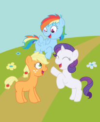 Size: 560x679 | Tagged: safe, artist:schwarzekatze4, applejack, rainbow dash, rarity, earth pony, pegasus, pony, unicorn, g4, alternate universe, female, filly, filly applejack, filly rainbow dash, filly rarity, harmony-verse, trio, trio female, younger