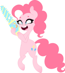 Size: 1544x1713 | Tagged: safe, artist:candy-vanity, pinkie pie, pony, g4, bipedal, chainsaw, female, prancing, simple background, solo, transparent background