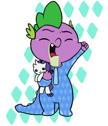 Size: 778x910 | Tagged: safe, artist:gopherfrog, rarity, spike, castle sweet castle, g4, clothes, footed sleeper, male, pajamas, plushie, rarity plushie, sleepy, solo