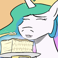 Size: 500x500 | Tagged: safe, artist:jargon scott, princess celestia, g4, cake, cakelestia, female, solo