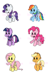 Size: 524x810 | Tagged: safe, artist:gopherfrog, applejack, fluttershy, pinkie pie, rainbow dash, rarity, twilight sparkle, alicorn, pony, g4, cute, female, mane six, mare, open mouth, simple background, smiling, transparent background, twilight sparkle (alicorn), watermark