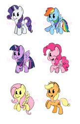 Size: 524x810 | Tagged: safe, artist:gopherfrog, applejack, fluttershy, pinkie pie, rainbow dash, rarity, twilight sparkle, alicorn, pony, g4, cute, female, happy, mane six, mare, open mouth, simple background, smiling, transparent background, twilight sparkle (alicorn), watermark