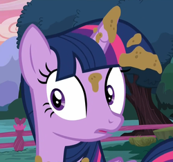 Size: 1143x1075 | Tagged: safe, screencap, twilight sparkle, alicorn, pony, castle sweet castle, g4, female, fence, reaction image, solo, tree, twilight sparkle (alicorn)