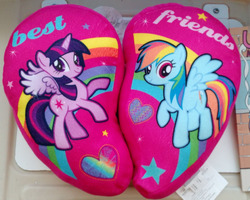 Size: 1280x1024 | Tagged: safe, rainbow dash, twilight sparkle, alicorn, pony, g4, female, heart, heart pillow, irl, mare, merchandise, photo, pillow, twilight sparkle (alicorn)