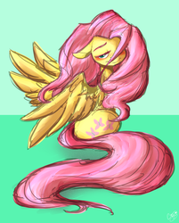 Size: 2480x3090 | Tagged: safe, artist:glorifiedmop, fluttershy, g4, blushing, female, high res, long tail, looking at you, solo, spread wings