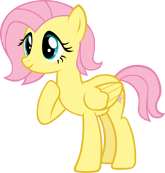Size: 2859x3000 | Tagged: safe, artist:doctor-g, fluttershy, pegasus, pony, g4, alternate hairstyle, cute, female, folded wings, high res, mare, raised hoof, short hair, short mane, short tail, shyabetes, simple background, smiling, solo, tail, transparent background, vector, wings