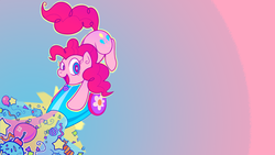 Size: 1920x1080 | Tagged: safe, artist:anjila, pinkie pie, g4, female, partillery, party cannon, solo, wallpaper