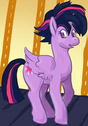 Size: 703x1000 | Tagged: safe, artist:asofterbucky, artist:checkers, twilight sparkle, alicorn, pony, castle sweet castle, g4, my little pony: friendship is magic, alternate hairstyle, female, mare, punklight sparkle, smiling, solo, twilight sparkle (alicorn)