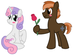 Size: 1058x788 | Tagged: safe, artist:iceagelover, button mash, sweetie belle, g4, female, male, older, rose, ship:sweetiemash, shipping, straight