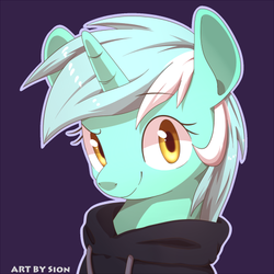 Size: 450x450 | Tagged: safe, artist:sion, lyra heartstrings, pony, unicorn, fanfic:background pony, g4, clothes, dig the swell hoodie, female, hoodie, portrait, solo