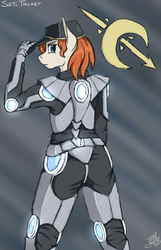 Size: 659x1024 | Tagged: safe, artist:tlatophat, oc, oc only, oc:thicket, anthro, anthro oc, armor, powered exoskeleton, solo