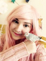 Size: 540x720 | Tagged: safe, artist:lochlan o'neil, fluttershy, bird, human, g4, cosplay, irl, irl human, photo