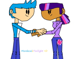 Size: 1208x916 | Tagged: safe, artist:britishgirl2012, twilight sparkle, human, g4, 1000 hours in ms paint, crossover, crossover shipping, humanized, male, mordecai, mordetwi, ms paint, regular show