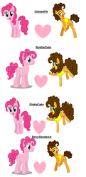 Size: 3072x6348 | Tagged: safe, artist:t-mack56, cheese sandwich, pinkie pie, earth pony, pony, bubble berry, cheeseberry, cheesepie, female, gay, grilled cheese (r63), grilledberry, grilledpie, half r63 shipping, heart, lesbian, male, mare, rule 63, shipping, simple background, stallion, straight, white background